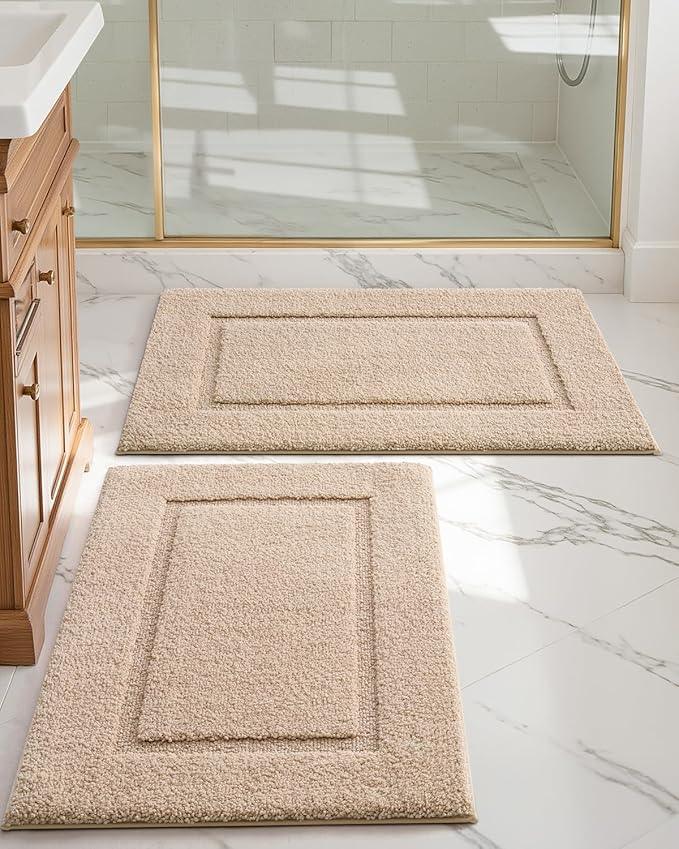 DEXI Bathroom Rugs Set 2 Piece 32x20, Washable Non Slip Bath Mat for Shower Floor, Absorbent Quick Dry Bathmat with Rubber Backing, Ultra Soft Plush Carpet for Tub, Beige - ModernBath