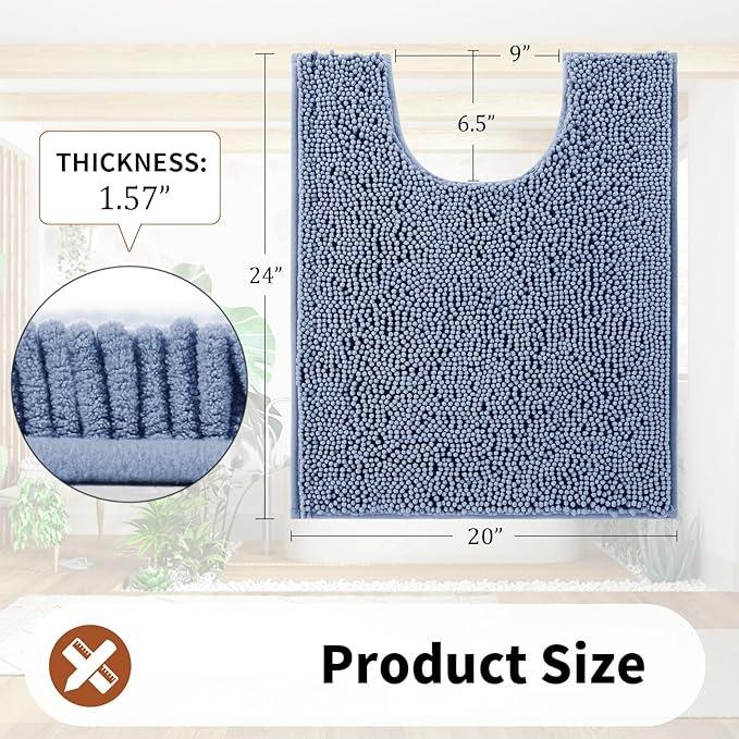 Yimobra Toilet Rugs U Shaped Washable - 24"x20" Non Slip Plush Contour Bath Rugs for Toilet - Super Soft Absorbent Quick Dry Toilet Mats for Bathroom,Denim Blue - ModernBath