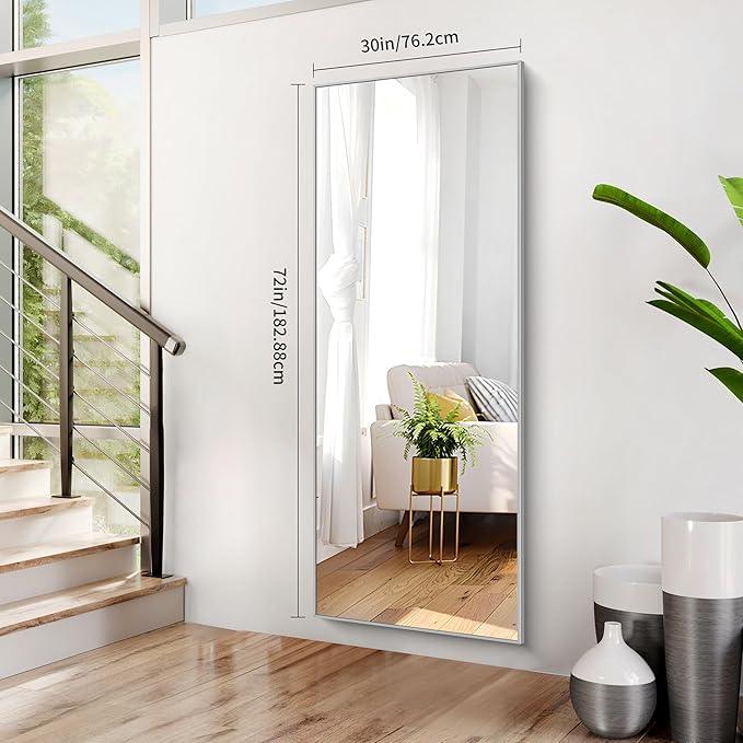 COFENY 30x72inch Bathroom Mirror, Silver Rectangle Mirror with Thin Metal Frame, Large Rectangular Wall Mirror for Bathroom, Living Roomm, Hair Salon, Big Farmehouse Mirrors Hang Horizontal/Vertical - ModernBath