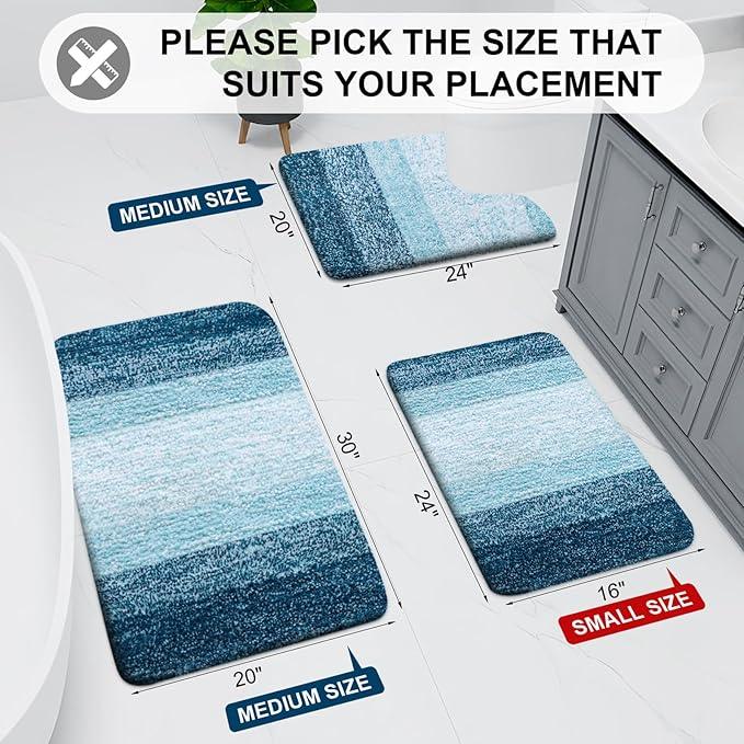 Arotive Microfiber Bathroom Rugs, Shaggy Soft and Absorbent Bath Rug, Non-Slip, Thick Plush Machine Washable Dry Bath Mats for Bathroom, Tub and Shower, 47x17, Peacock Blue, Rectangular - ModernBath