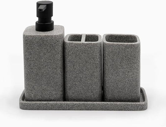 ZCCZ Grey Bathroom Accessory Sets, 4 Pieces Bathroom Accessories Complete Set Vanity Countertop Accessory Set, Includes Lotion Dispenser Soap Pump, Tumbler, Toothbrush Holder and Tray - ModernBath