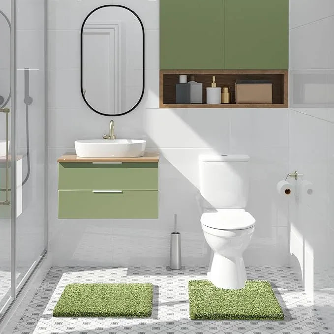 Yimobra Bathroom Rugs Non Slip Washable, Ultra Soft and Water Absorbent Bath Mats, Plush Fluffy Shower Mat Outside, Microfiber Thick Matts for Bathroom Floor/Sink, 24x17, Light Green and Dark Green - ModernBath