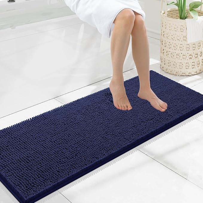 Smiry Luxury Chenille Bathroom Rugs 47x17, Extra Soft and Absorbent Shaggy Bath Mat, Machine Washable, Non-Slip Plush Carpet Runner for Tub, Shower, and Floor, Home Decor Accessories, Navy Blue - ModernBath