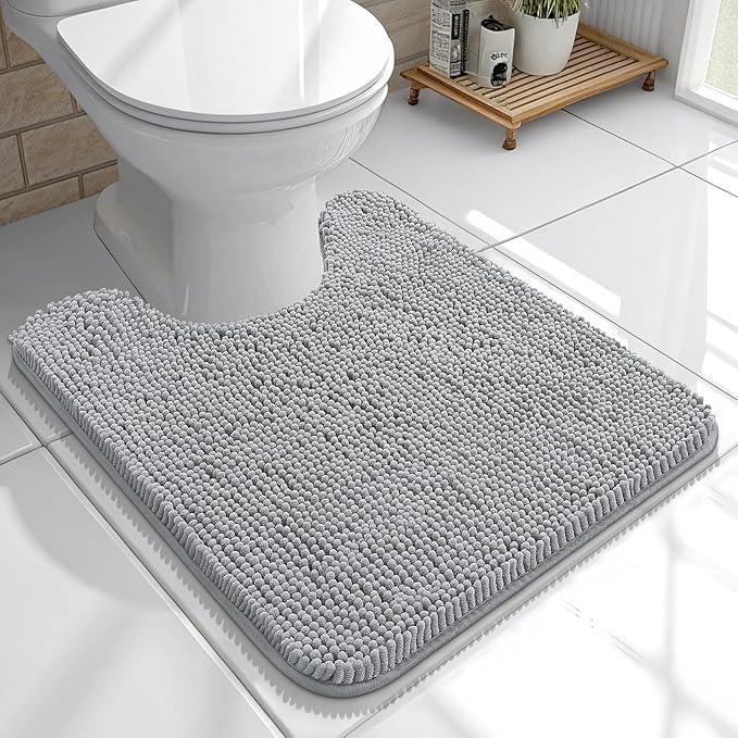 OLANLY Toilet Rugs U-Shaped 20x20, Extra Soft Absorbent Chenille Contour Bathroom Rugs for Toilet, Dry Quickly, Machine Washable, Non-Slip Bath Mat, Light Grey - ModernBath