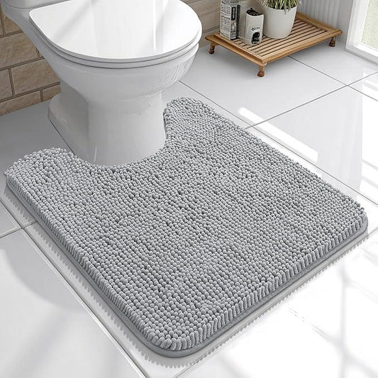 OLANLY Toilet Rugs U-Shaped 20x20, Extra Soft Absorbent Chenille Contour Bathroom Rugs for Toilet, Dry Quickly, Machine Washable, Non-Slip Bath Mat, Light Grey - ModernBath