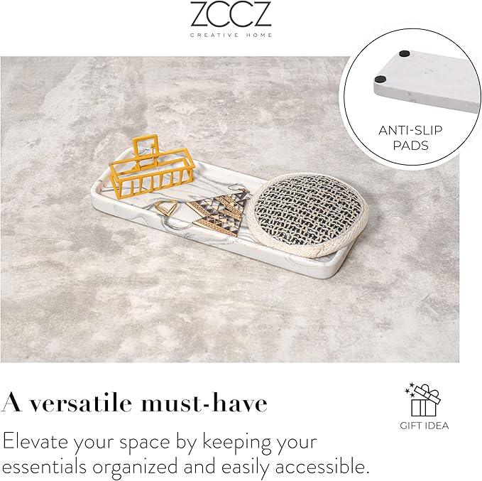 ZCCZ Bathroom Accessory Sets, 4 Pieces Bathroom Accessories Complete Set Vanity Countertop Accessory Set with Marble Look, Includes Lotion Dispenser Soap Pump, Tumbler, Toothbrush Holder and Tray - ModernBath