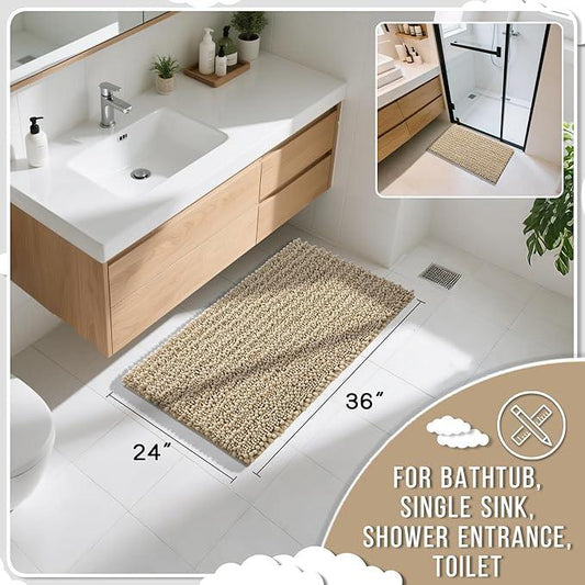 Yimobra Large Bathroom Rugs Non Slip Washable 36x24 Inch - Ultra Soft Absorbent Chenille Bath Mat, Quick Dry Shaggy Floor Carpet for Tub Shower, Camel Home Decor Accessories - ModernBath