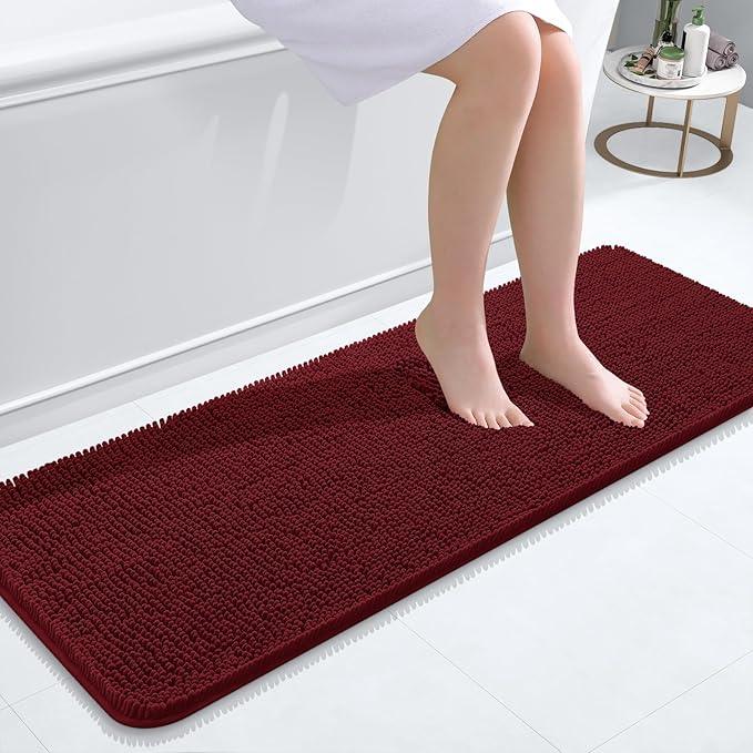 OLANLY Bathroom Rugs 47x17, Extra Soft Absorbent Chenille Bath Rugs, Rubber Backing Quick Dry, Machine Washable Bath Mats for Bathroom Floor, Tub and Shower, Home Decor Accessories, Burgundy - ModernBath