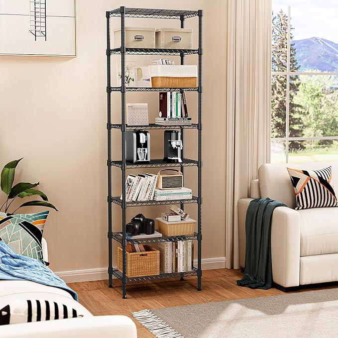 8 Tier 2000 lbs Storage Rack Metal Wire Shelving Unit, Storage Standing Shelf Organizer for Laundry Bathroom Kitchen Pantry Closet Garage Basement Utility Room, Black 13.8" D x 23.6" W x 79.5" H - ModernBath
