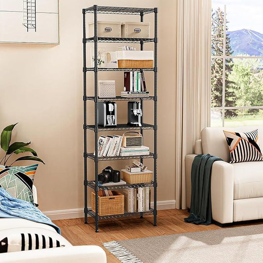 8 Tier 2000 lbs Storage Rack Metal Wire Shelving Unit, Storage Standing Shelf Organizer for Laundry Bathroom Kitchen Pantry Closet Garage Basement Utility Room, Black 13.8" D x 23.6" W x 79.5" H - ModernBath