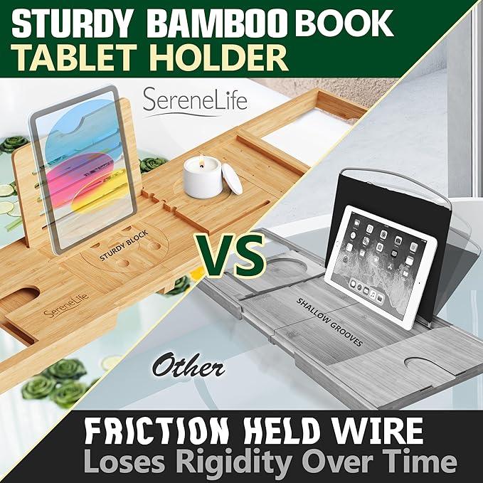 SereneLife Premium Bathtub Tray Caddy with Gift Box and Bow Set, Expandable Bath Tray, Unique House Warming Gifts for Mom, Women, Wedding, Anniversary, Bridal Shower, Fit for All Tub - Classic - ModernBath