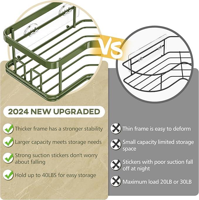 MAXIFFE 3 Pack X-Large Corner Shower Caddy with Soap Holder, Large Capacity Easy Install No Drilling Stainless Steel Hold 40 LB Shower Organizer Shelves Rack for Family Renters Bathroom, Forest Green - ModernBath
