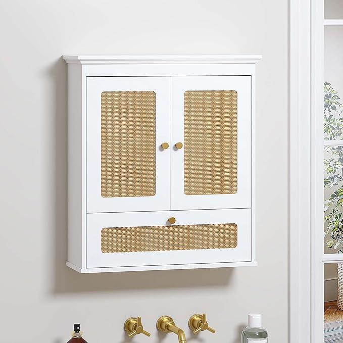 Spirich Bathroom Wall Cabinet Over Toilet, Modern Rattan Medicine Cabinet with Adjustable Shelf, Space-Saving Wall Mount Storage - ModernBath
