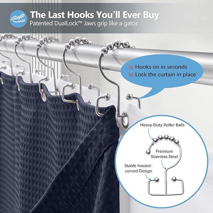 Luxury 3 in 1 Shower Curtain Set 3D Textured Waffle Weave Bathroom Curtain with Waterproof SGS Certified Fabric Liner & 12 Anti-Fall Stainless Steel Hooks, Machine Washable 72"x84" (Navy Blue) - ModernBath