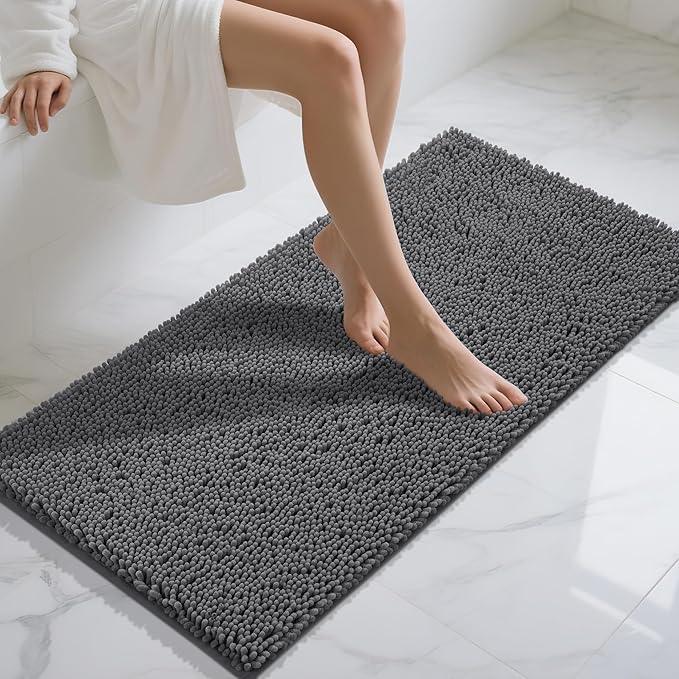 Yimobra Long Bathroom Rugs 47"x24", Extra Soft Non Slip Bath Mat for Tub, Super Absorbent Quick Dry Shaggy Rug Floor Carpet, Machine Washable,Dark Gray - ModernBath