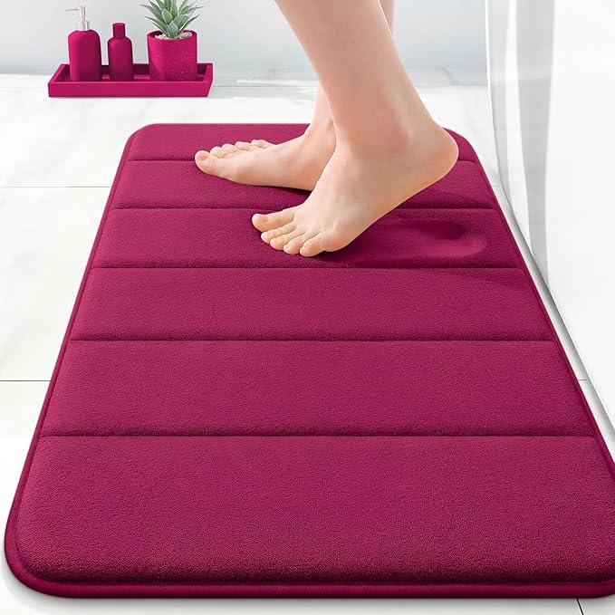 OLANLY Memory Foam Bath Mat 24x16, Super Soft Absorbent Bathroom Rugs, Quick Dry, Machine Washable Shower Floor Rugs, Bathmat Carpet, Bathroom Home Decor Accessories, Burgundy - ModernBath