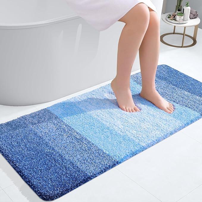 OLANLY Bathroom Runner Rugs 47x20, Extra Soft Absorbent Microfiber Bath Rugs, Rubber Backing, Quick Dry, Washable Bath Mats for Bathroom Floor, Tub and Shower, Home Decor Accessories, Light Royal Blue - ModernBath