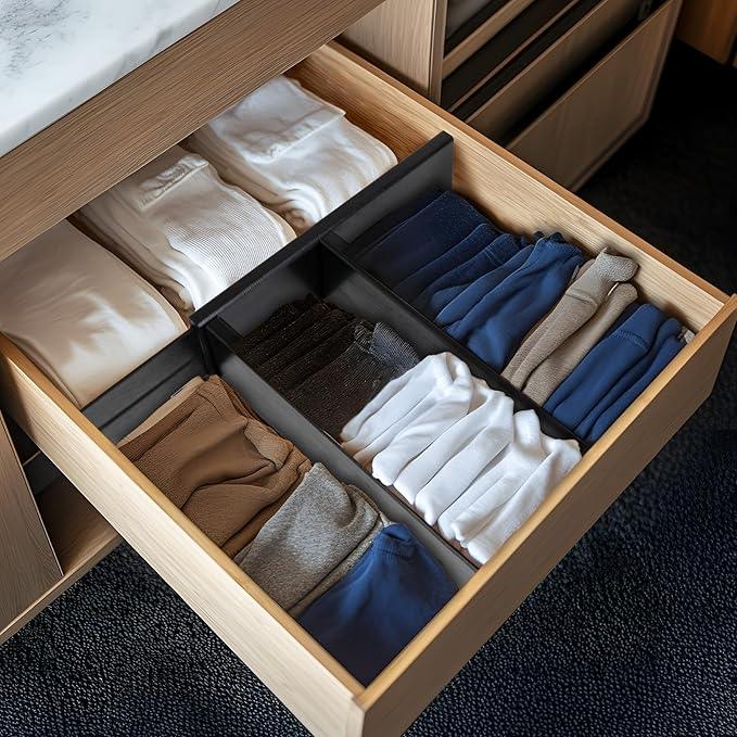Utoplike Bamboo Dresser Drawer Dividers, 4'' High Adjustable Drawer Organizers for Clothing, Spring Loaded, Works in Kitchen, Bathroom, Bedroom, Drawer, Desk, 4 PCS, Black - ModernBath