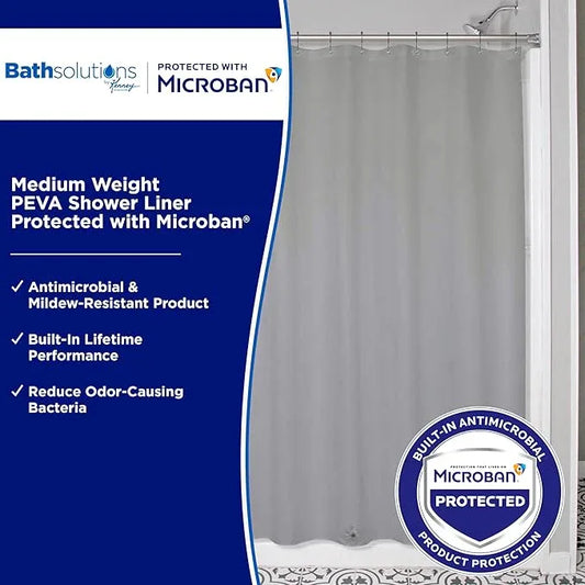 Kenney MB61159 Microban Protected Medium Weight 4.8 Gauge Waterproof PEVA Shower Curtain Liner with Rust-Resistant Metal Grommets and Weighted Magnetic Hem for Bathroom, 70" W x 72" H, Gray, 1-Pack - ModernBath