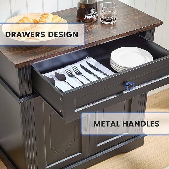 Black Farmhouse Storage Cabinet with 2 Doors and 1 Drawer, Adjustable Shelf, Freestanding Kitchen Pantry Cabinet, Modern Buffet Sideboard Coffee Bar Cabinet Living Room Bathroom Dining Room - ModernBath