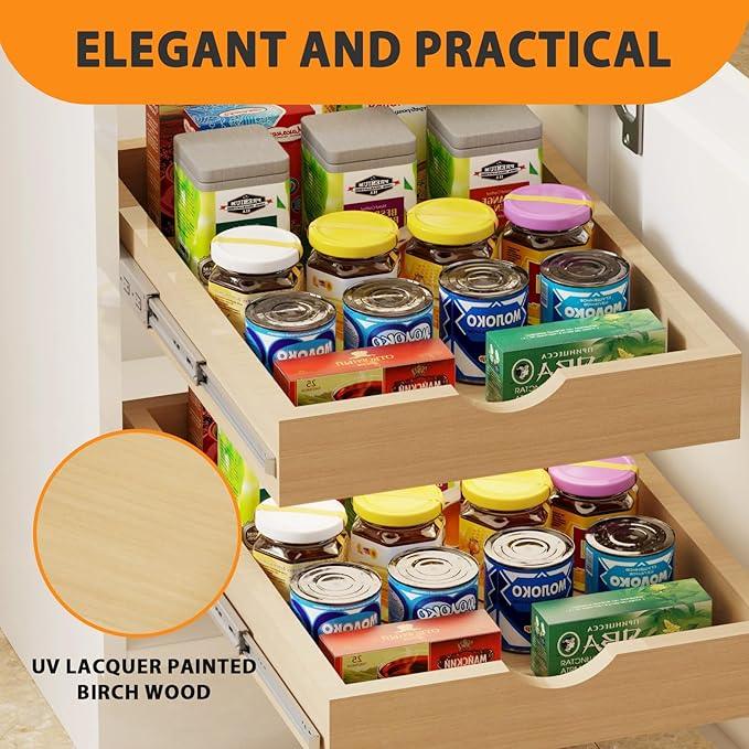 Pull Out Drawers for Cabinet Wood Slide Out Cabinet Organizer and Storage Cabinet Kitchen Drawers Slide Out Shelves Pull Out Shelves in Kitchen Pantry Bathroom with Soft Close 18"W x 22"D x 3"H - ModernBath
