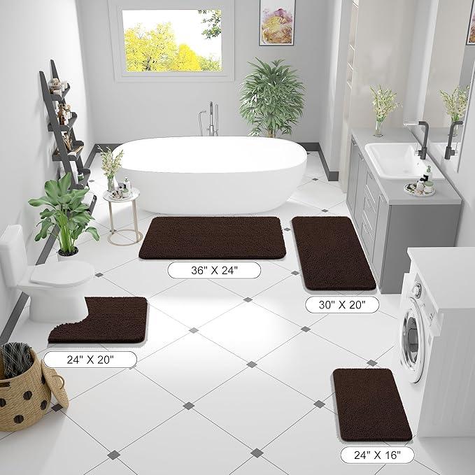 OLANLY Bathroom Rugs 45x27, Extra Soft Absorbent Chenille Bath Rugs, Rubber Backing Quick Dry, Machine Washable Bath Mats for Bathroom Floor, Tub and Shower, Home Decor Accessories, Brown - ModernBath