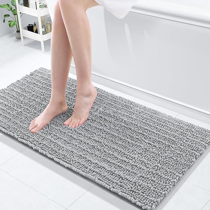 Arotive Luxury Chenille Bathroom Rug Mat, Extra Soft Thick Absorbent Shaggy Bath Rugs, Non-Slip Machine Wash Dry, Plush Bath Mats for Bathroom, Shower and Tub, 47x17, Light Grey - ModernBath