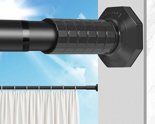 ZYKORT Tension Curtain Rod 51-128 In (4-10Ft), Shower Curtain Rod No Drilling for Bathroom, Long Outdoor Curtain Rod for Patio Never Rust, Adjustable Tension Rod Diameter 1.26 In Renter Friendly Black - ModernBath