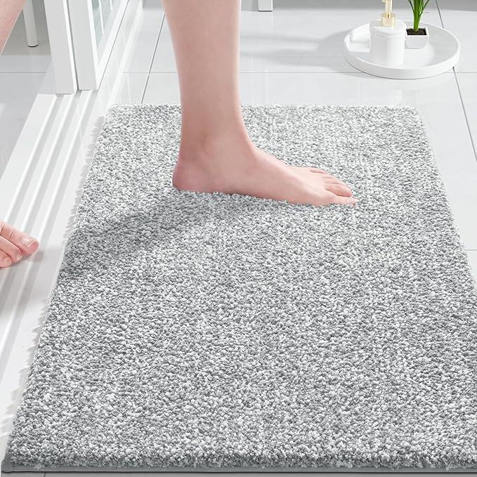 Yimobra Toilet Rugs U Shaped Washable, Soft Absorbent Microfiber Bathroom Rugs, Non Slip Quick Drying Shaggy Bath Mat,Contour Bathroom Mats for Toilet Base, Home Essentials,24x20,Grey and White - ModernBath