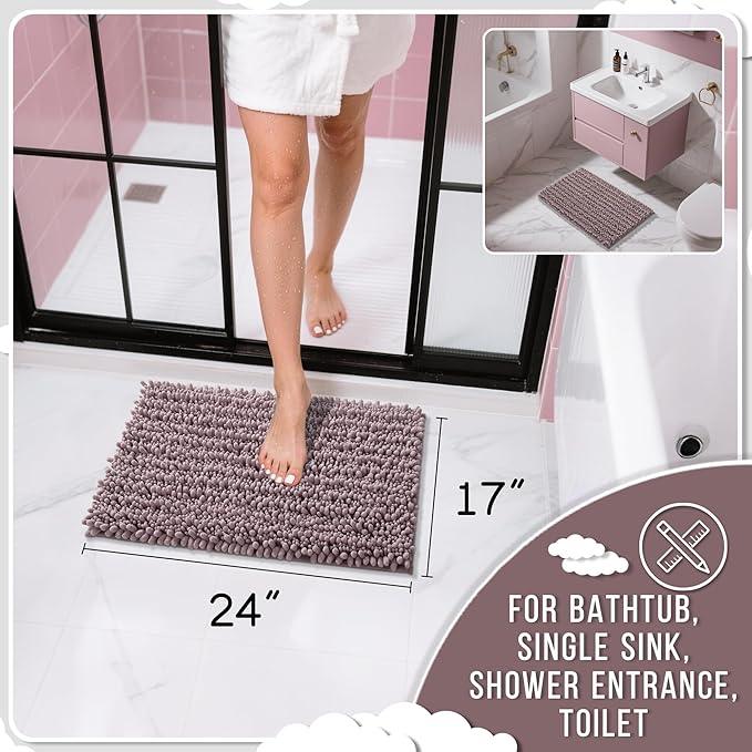 Yimobra Bathroom Rugs Non Slip Washable - Ultra Soft Absorbent Chenille Bath Mat, Quick Dry Shaggy Floor Carpet for Tub Shower, Mauve Home Decor Accessories, 24x17 Inch - ModernBath