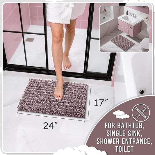 Yimobra Bathroom Rugs Non Slip Washable - Ultra Soft Absorbent Chenille Bath Mat, Quick Dry Shaggy Floor Carpet for Tub Shower, Mauve Home Decor Accessories, 24x17 Inch - ModernBath