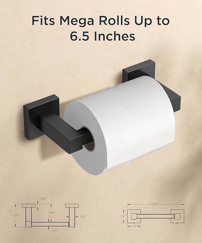 FORIOUS Toilet Paper Holder Wall Mount, Stainless Steel Rustproof Double Post Pivoting Tissue Roll Holder for Bathroom, Commercial Toilet Paper Dispenser (Matte Black, Square) - ModernBath