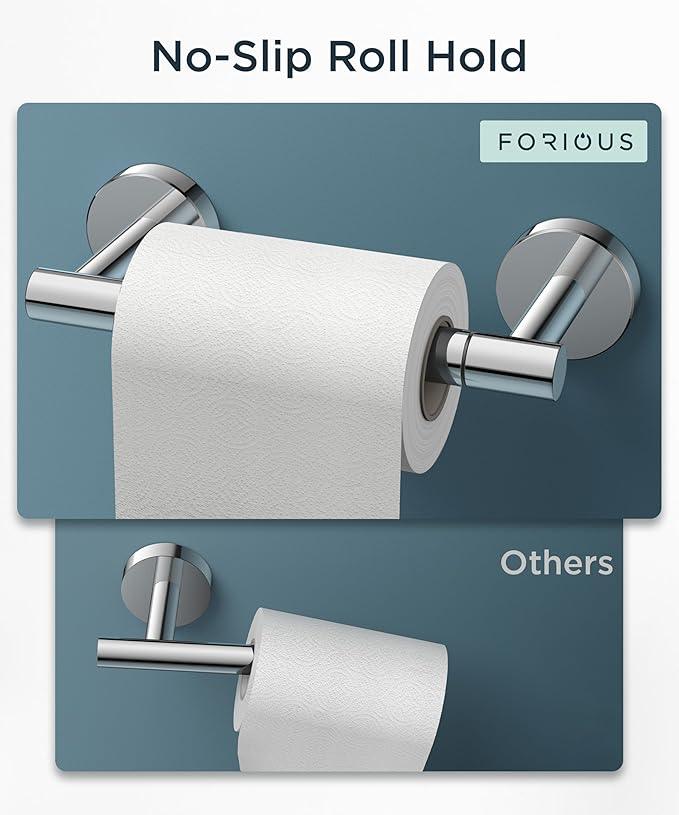 FORIOUS Toilet Paper Holder Wall Mount, Stainless Steel Rustproof Double Post Pivoting Tissue Roll Holder for Bathroom, Commercial Toilet Paper Dispenser, Chrome - ModernBath