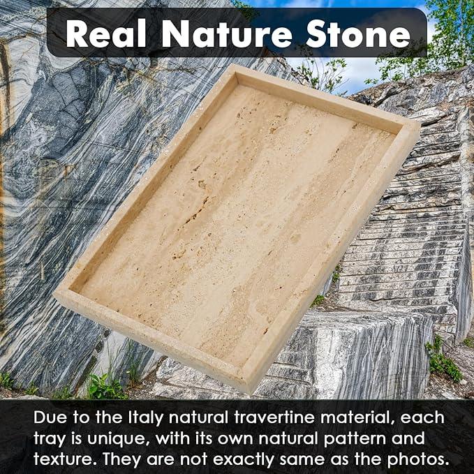 Zilukar Real Natural Travertine Tray for Bathroom, Vanity, Kitchen and Desktop, Rectangle Genuine Travertine Stone Tray for Jewelry, Cosmetics, Candles, Lotion, Perfume and Home Decor - ModernBath