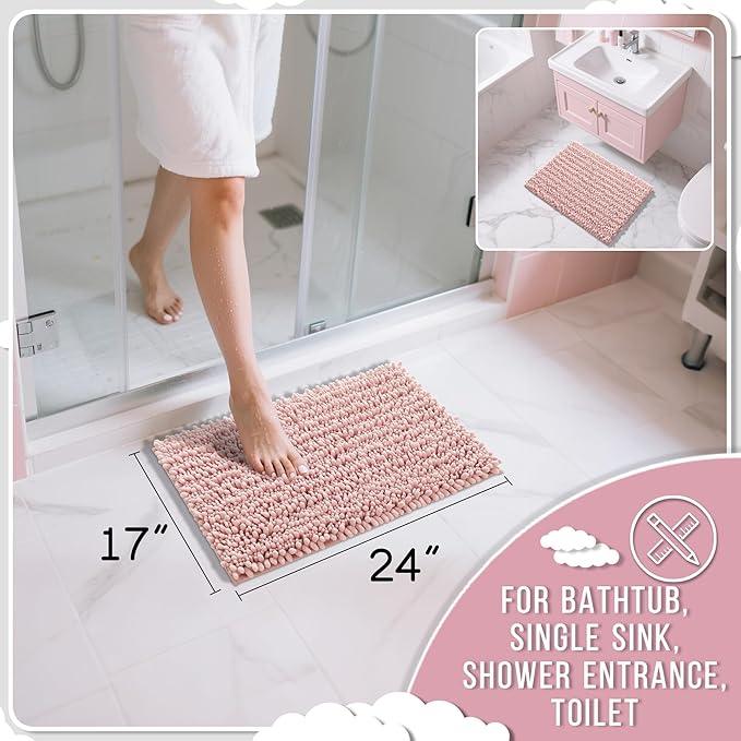 Yimobra Bathroom Rugs Non Slip Washable - Ultra Soft Absorbent Chenille Bath Mat, Quick Dry Shaggy Floor Carpet for Tub Shower, Light Pink Home Decor Accessories, 24x17 Inch - ModernBath