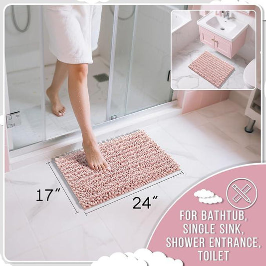 Yimobra Bathroom Rugs Non Slip Washable - Ultra Soft Absorbent Chenille Bath Mat, Quick Dry Shaggy Floor Carpet for Tub Shower, Light Pink Home Decor Accessories, 24x17 Inch - ModernBath