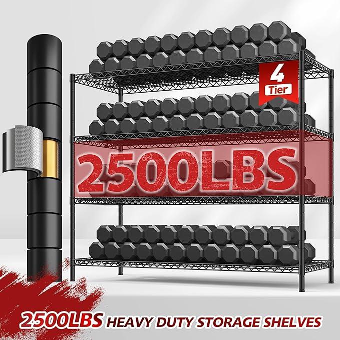 REIBII 55.5''W Heavy Duty Metal Shelves with Wheels - 4PCS Adjustable Garage Storage Rack, 75.6" H X 55.5''W X 24" D - ModernBath