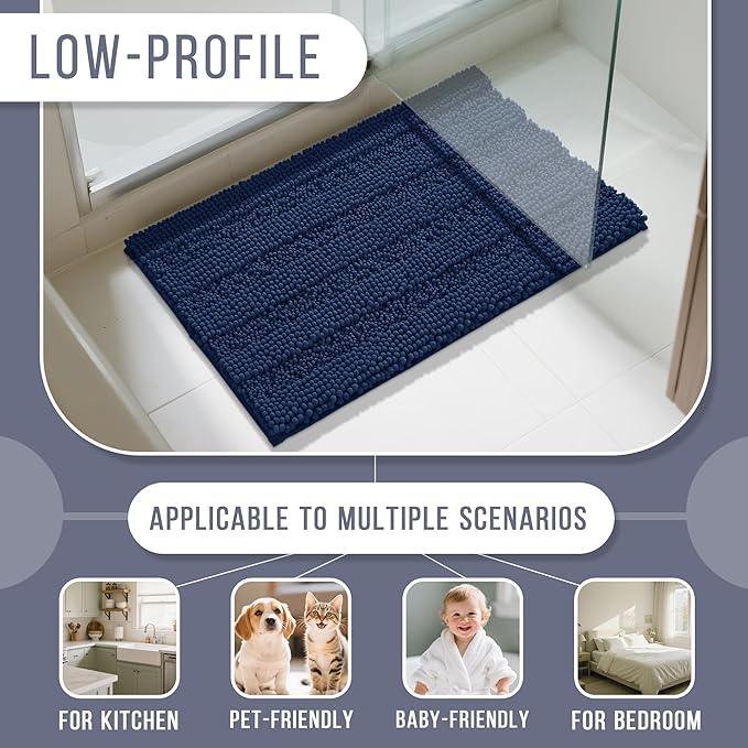 Yimobra Bathroom Rug Mat 32 x 20, Non Slip and Super Absorbent Bath Mat,Machine Washable Quick Dry,Ultra Plush Chenille Shower Rugs for Bathroom Floor Sink Tub and Shower Outside,Navy Blue - ModernBath