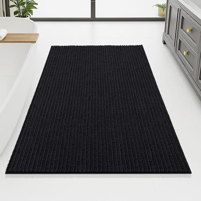 Arotive Luxury Chenille Bathroom Rug Mat, Extra Soft Thick Absorbent Shaggy Bath Rugs, Non-Slip Machine Wash Dry, Plush Bath Mats for Bathroom, Shower and Tub, 70x46, Black - ModernBath
