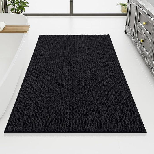 Arotive Luxury Chenille Bathroom Rug Mat, Extra Soft Thick Absorbent Shaggy Bath Rugs, Non-Slip Machine Wash Dry, Plush Bath Mats for Bathroom, Shower and Tub, 70x46, Black - ModernBath