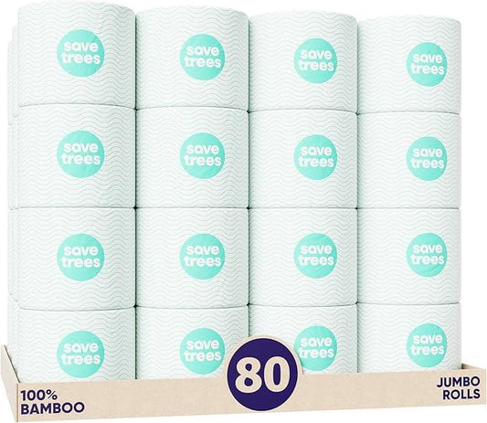 Save Trees Bamboo Toilet Paper -80 Rolls Of Septic Safe Organic Toilet Paper - 3-ply, 300 Sheets Per Roll - PFAs Free, FSC Certified, Plastic & Chemical Free -For Home, Boat& RV Use - ModernBath