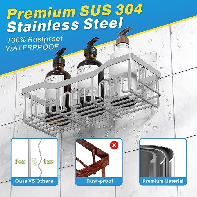 EUDELE 5-Pack Rustproof Stainless Steel Shower Caddy – No Drill Adhesive Bathroom Organizer with Large Capacity, Spacious Shower Shelves for Inside Shower, Kitchen & Home Decor Storage-XL Size - ModernBath