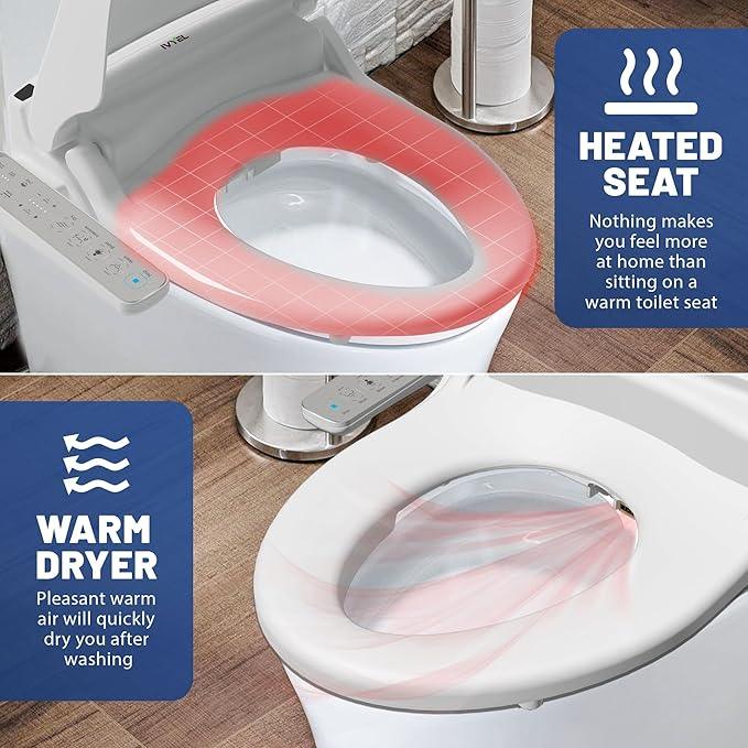 Ivyel J-2 Smart Electric Bidet for Toilet Seat, Fits Elongated toilet,Warm water,Heated bidet toilet seat,Heated Dryer,Child Function,Stainless Steel Self-Cleaning Nozzle,LED Night Light - ModernBath