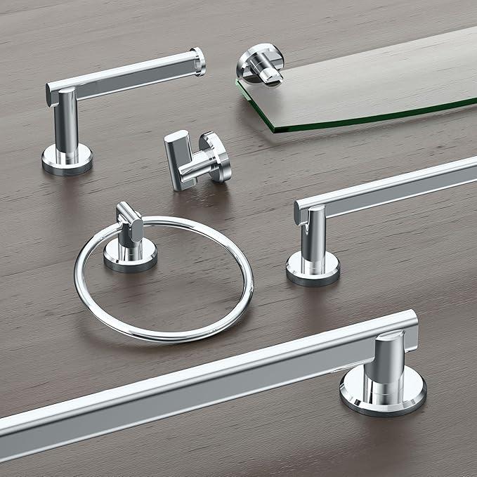 Gatco 5456 Locke Glass Shelf, 20”, Chrome/Wall Mounted 20.13" X 5.38" Tempered/Floating Rectangle Glass Shelf for Bathroom - ModernBath