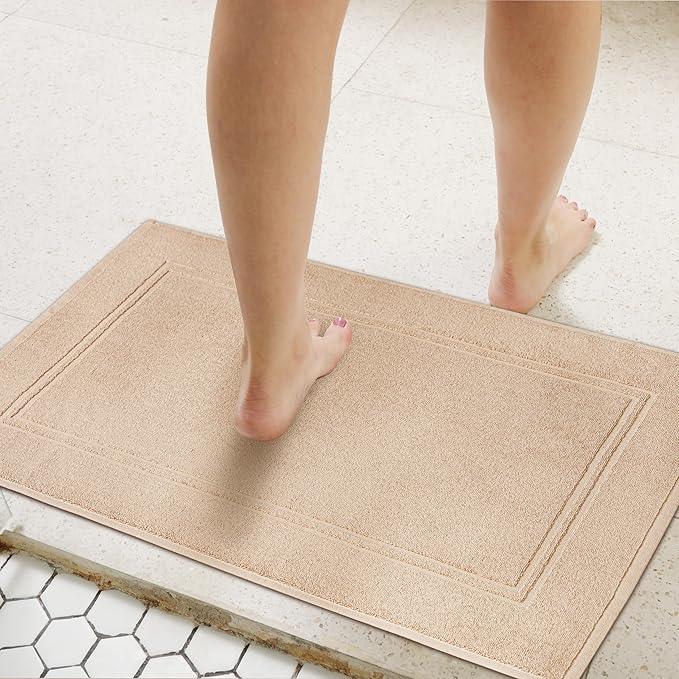 Tens Towels Pack of 2 Bath Mats 100% Cotton, 20 x 32 Inches, Super Absorbent, Hotel Quality Premium Floor Towels, Luxurious, Soft & Quick Dry, Not a Bathroom Rug, Beige - ModernBath