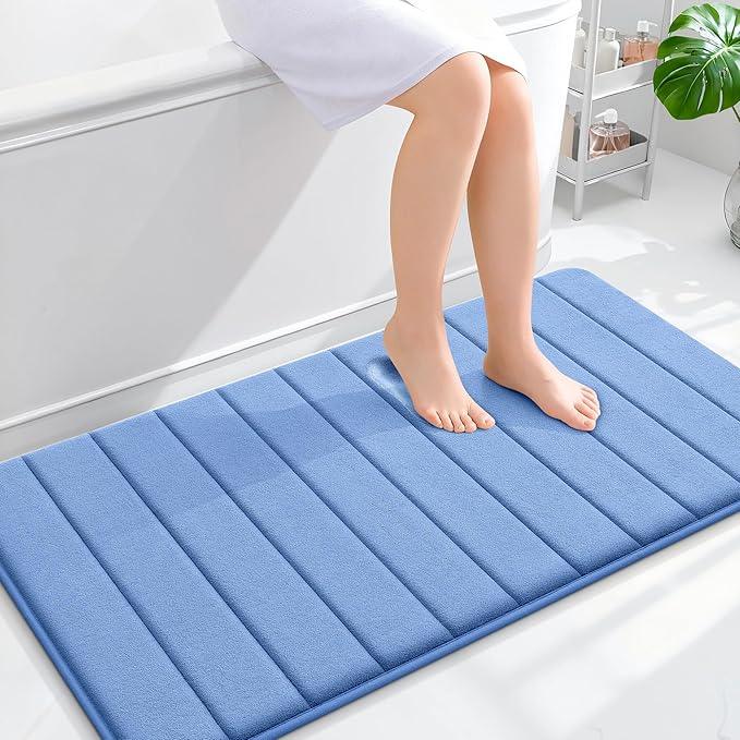 OLANLY Memory Foam Bath Mat 44x24, Super Soft Absorbent Bathroom Rugs, Quick Dry, Machine Washable Shower Floor Rugs, Bathmat Carpet, Bathroom Home Decor Accessories, Cornflower Blue - ModernBath