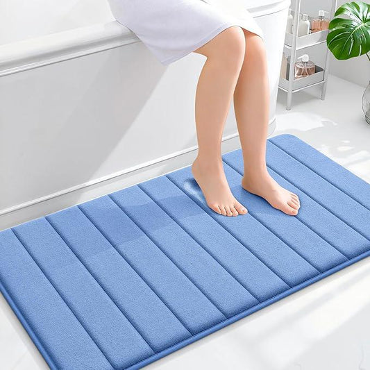 OLANLY Memory Foam Bath Mat 44x24, Super Soft Absorbent Bathroom Rugs, Quick Dry, Machine Washable Shower Floor Rugs, Bathmat Carpet, Bathroom Home Decor Accessories, Cornflower Blue - ModernBath