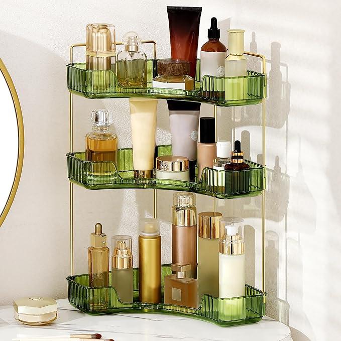 Weidace Corner Bathroom Counter Organizer Bathroom Countertop Shelf Makeup Organizer for Vanity Perfume Tray for Corner Storage (3 Tiers, Green) - ModernBath