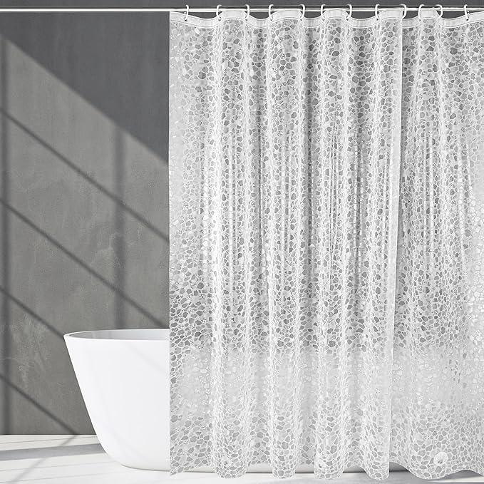 WELTRXE Bathroom Shower Curtain Liner 8G EVA Thick, 72x72 Inch 3D Frosted Pebble Plastic Shower Curtains, Heavy Duty Waterproof Shower Liner with Weighted Magnets, 12 Hooks, Rustproof Metal Grommet - ModernBath