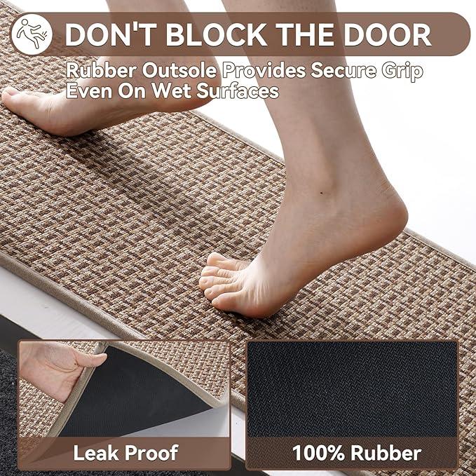 YDKGL Bath Mat Rug-Ultra Thin Non Slip Bath Mats for Bathroom Mat Quick Dry, Rubber Backing Washable Bathroom Rugs Fit Under Door, Absorbent Bath Rugs,Shower Outside,Sink Brown 20"x32" - ModernBath